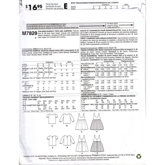 McCall's M7829 Toddler Girls Size 2T to 5 Tops and Dresses Uncut Sewing Pattern - Picture 2 of 2